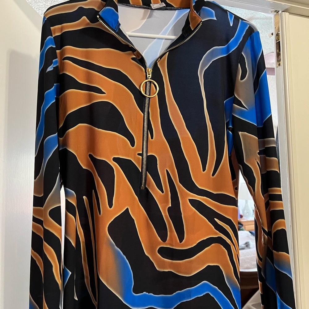 Zippered Animal Print Top